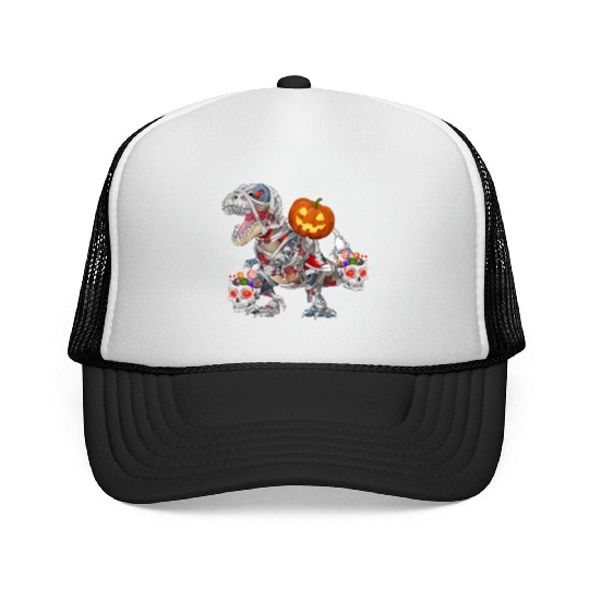Pumpkin Riding Zombie Mummy Dinosaur Halloween Trucker Caps