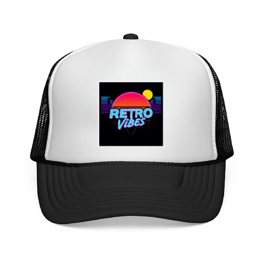 Retro Vibes Sunset Neon Design Trucker Caps