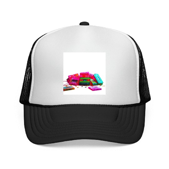 Vibrant Retro Cassette Tape Pattern Trucker Caps