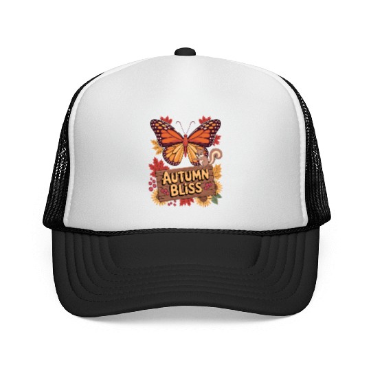 Autumn Bliss Butterfly Squirrel Leaves Fall Vibes Trucker Caps
