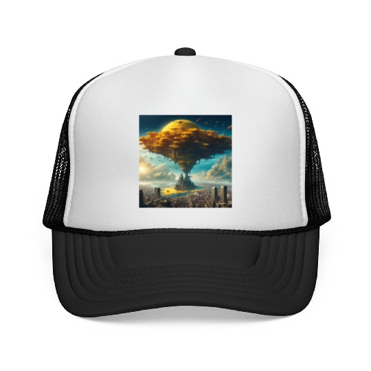 Sci-Fi Alien City: Floating Planet Twilight Scene Trucker Caps
