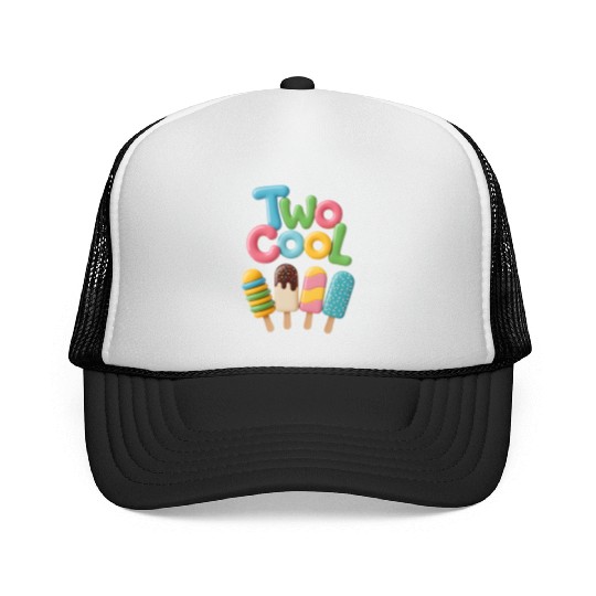 Two Cool – Funny 2nd Birthday Toddler Design  Trucker Caps