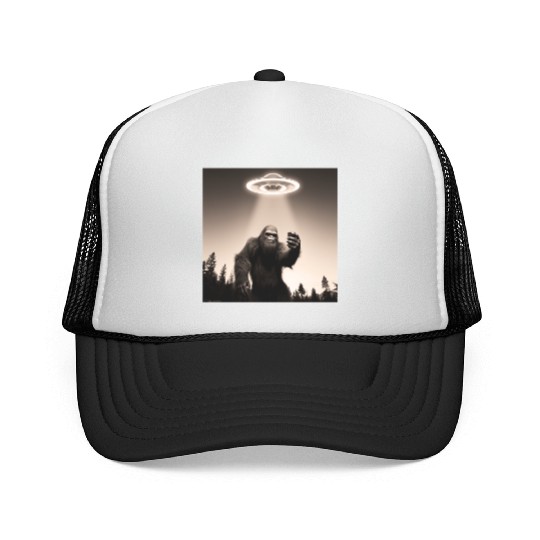 Bigfoot in selfie mode with UFOs Trucker Caps