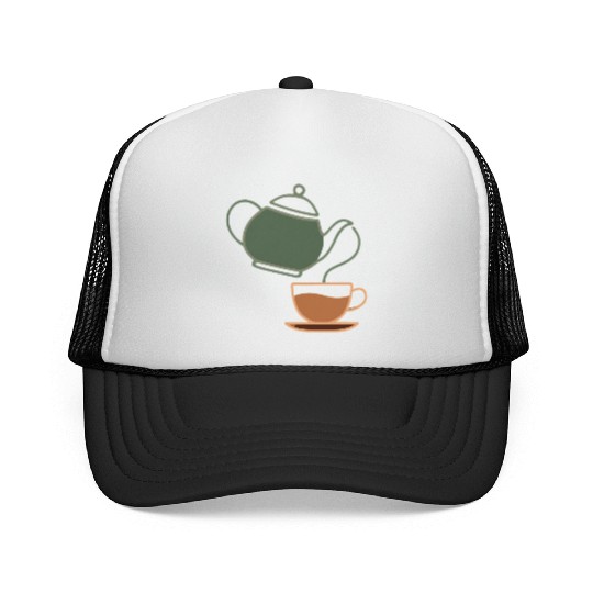 Vintage Tea Kettle and Cup Silhouette Trucker Caps