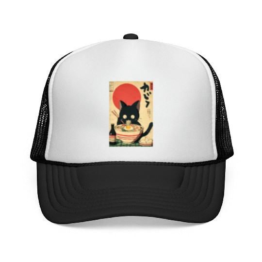 Ramen Cat Retro Poster Trucker Caps