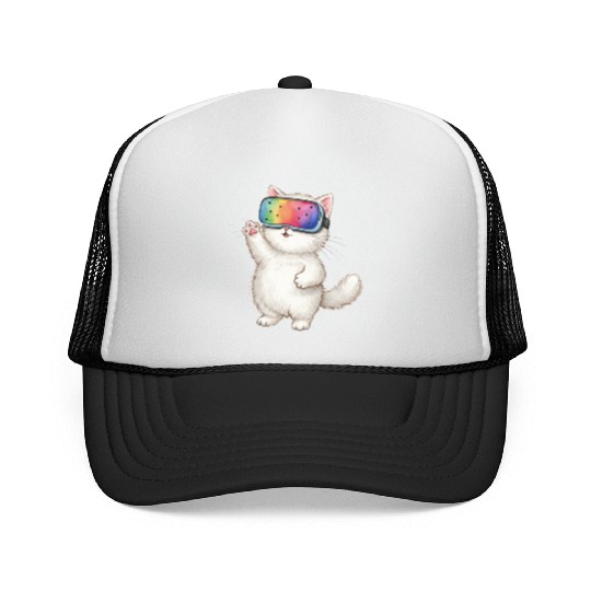 Whimsical Cat with VR Mask Trucker Caps