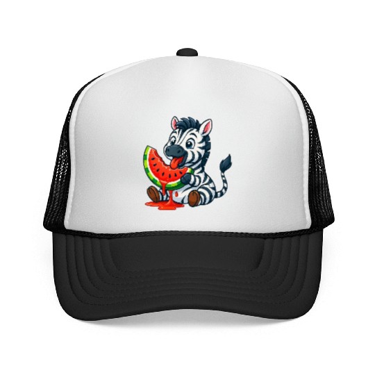 Cute zebra with watermelon summer cartoon Trucker Caps