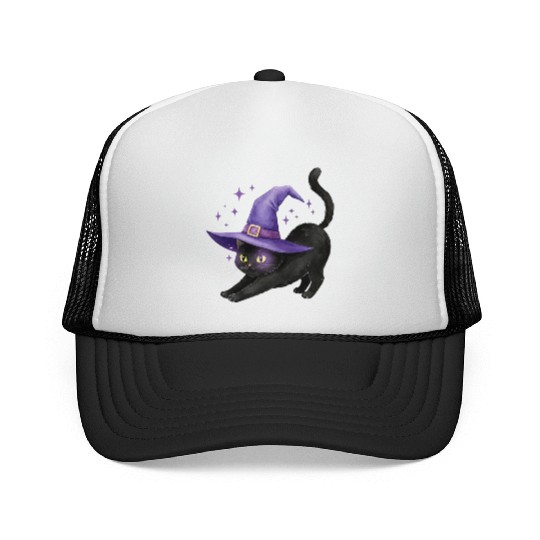 Enchanted Black Cat Witch Hat Design Trucker Caps