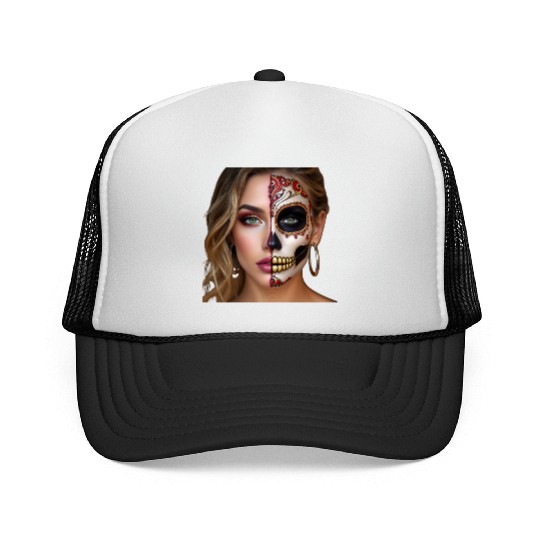 Intricate Sugar Skull Face Art Trucker Caps