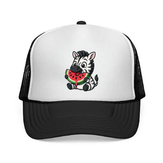 Funny zebra watermelon fruit summer cartoon Trucker Caps