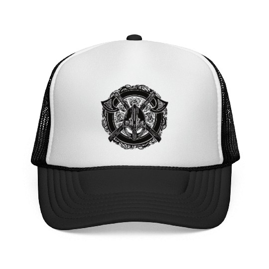 Axes of Valhalla: Viking Helmet Celtic Knot Design Trucker Caps