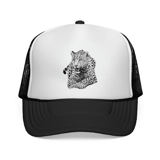 Striking Black and White Leopard Illustration Trucker Caps