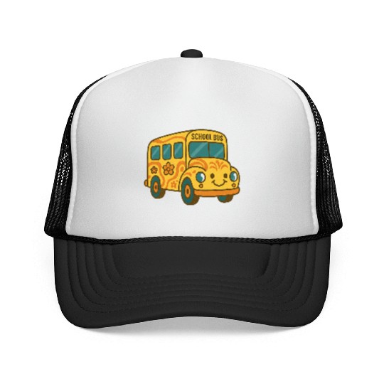 Cute Yellow School Bus Back to School Fun Trucker Caps