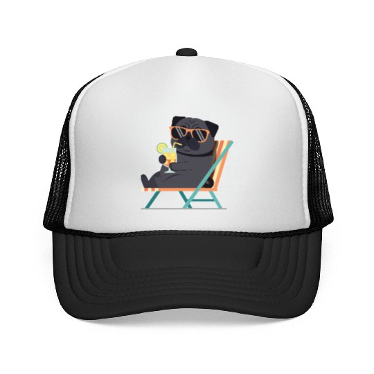 Chill Pug with Sunglasses and Lemonade Trucker Caps