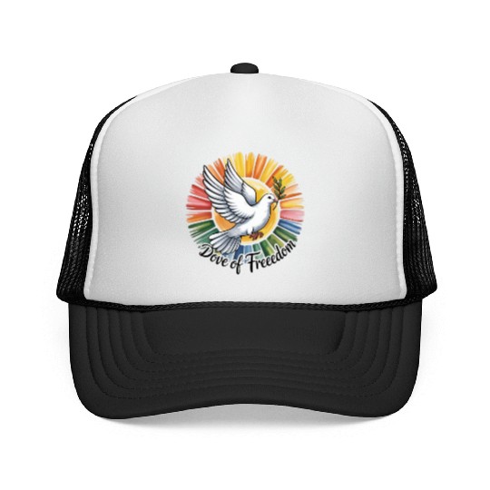 Peaceful Dove with Olive Branch Design Trucker Caps