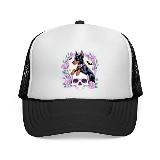 Dark Fantasy Doberman Dog Gothic Art Illustration Trucker Caps