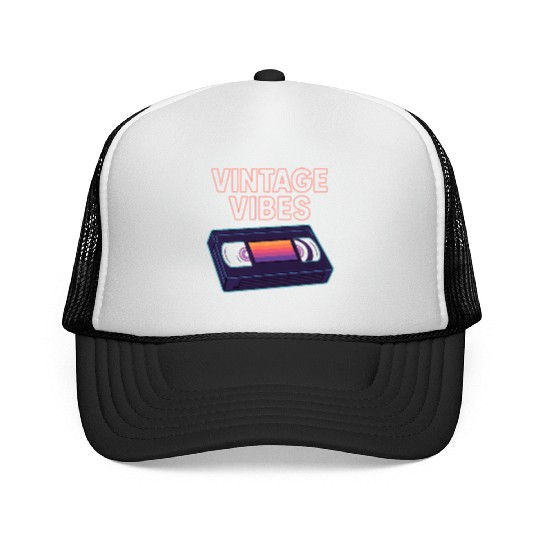 Vintage Cassette Tape Neon Design Trucker Caps