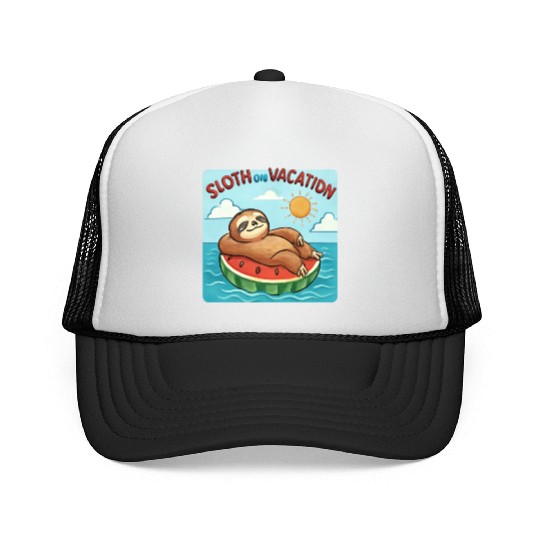 Sloth on Vacation – Watermelon Pool Float Trucker Caps