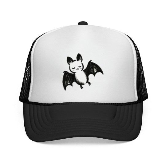 Sleepy Bat Sketch – Minimalist Nocturnal Ink Art Trucker Caps