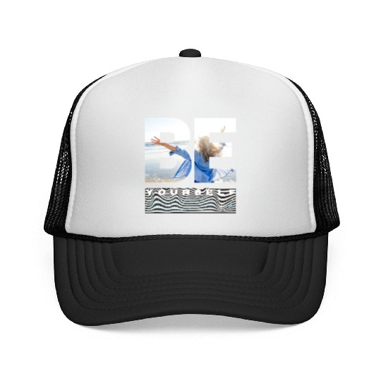 Be Yourself Inspirational Beach Scene Design Trucker Caps