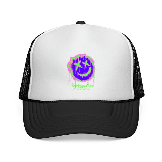 Neon Graffiti Smile Face Design Trucker Caps