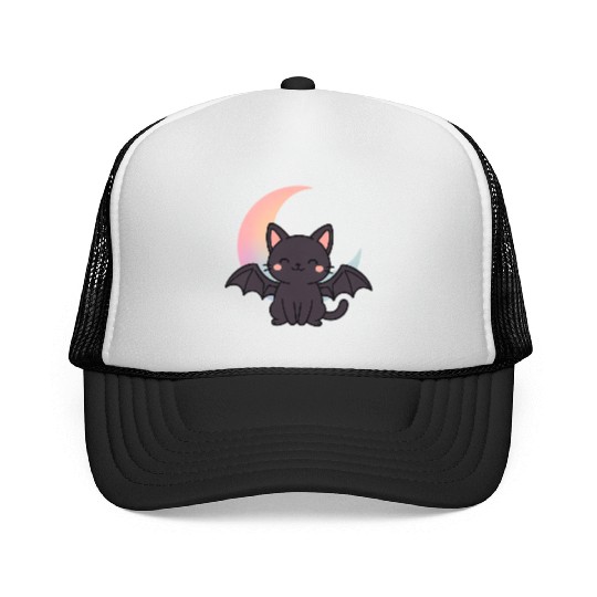Cute Bat and Moon Illustration Trucker Caps