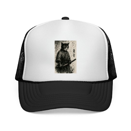 Samurai Cat Warrior Vintage Japanese Art Design Trucker Caps