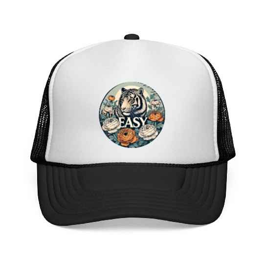 Elegant Tiger with Floral Embellishments Easy Tige Trucker Caps