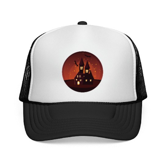 Haunted Castle Night Scene Trucker Caps