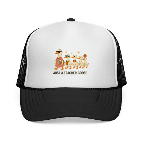 Whimsical Teacher Goose with Ducklings Trucker Caps