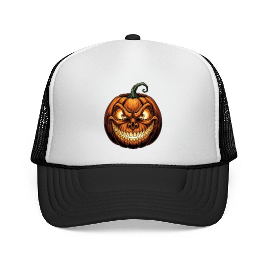 Menacing Jack-o'-Lantern Face Illustration Trucker Caps