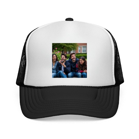 Joyful Group Friendship Illustration Trucker Caps