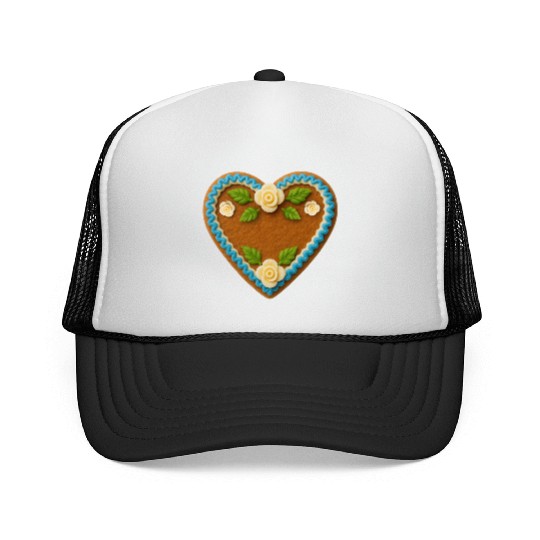 Heart-Shaped Gingerbread Cookie with Floral Icing Trucker Caps