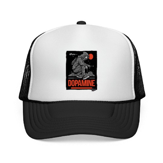 Neon Skater with Vapor Trail and Red Moon Trucker Caps