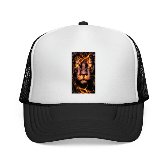 a lion on fire Trucker Caps