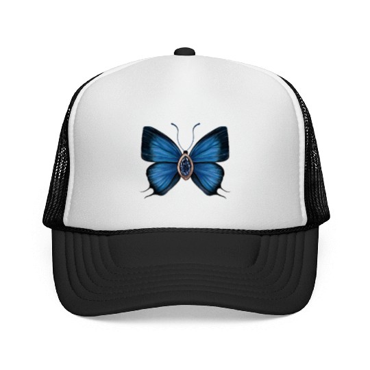 September Sapphire Blue Butterfly Gemstone Design Trucker Caps