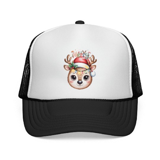Rudolph Reindeer Watercolor Cozy Holiday Art Trucker Caps