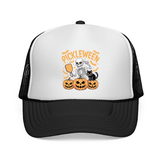 Pickleween Pickleball Player Pumpkin Halloween Trucker Caps