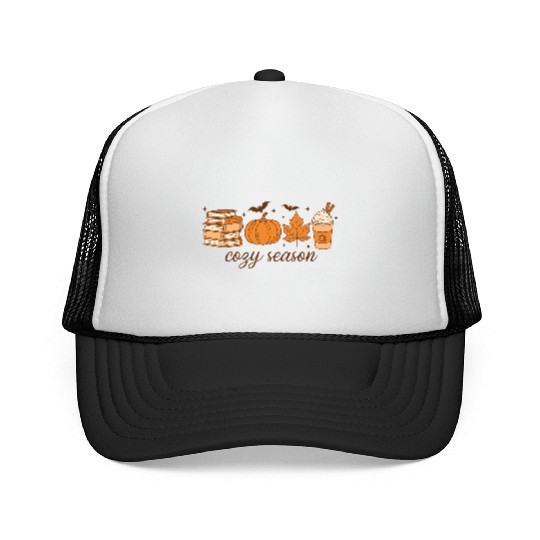 Cozy Season Pumpkin Latte Halloween Books & Leaves Trucker Caps