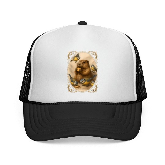 Marmot groundhog cute animal eating with birds Trucker Caps