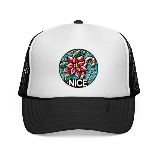 Festive Poinsettia Holiday Patch Trucker Caps