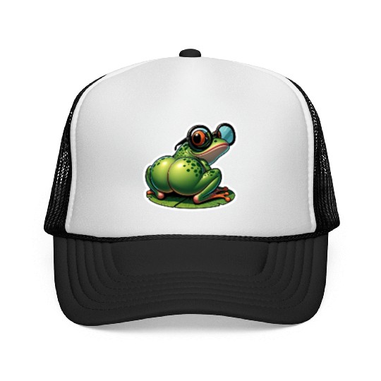 Colorful Frog with Sunglasses and Headphones Trucker Caps