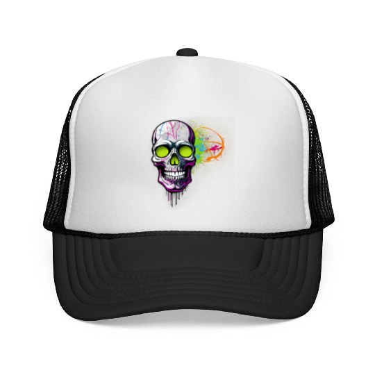 Neon Graffiti Skull Artwork Trucker Caps