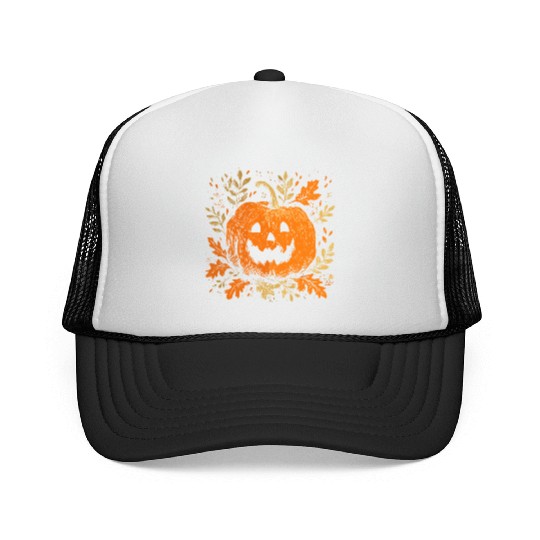 Fall Jack-o'-lantern Spooky Pumpkin Halloween  Trucker Caps