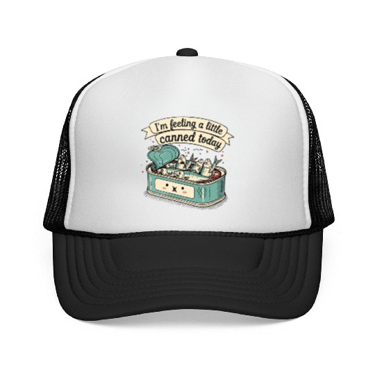Whimsical Canned Fish Humor Design Trucker Caps