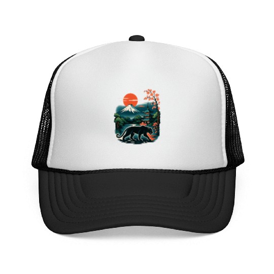 Serene Japanese Landscape with Mount Fuji Trucker Caps