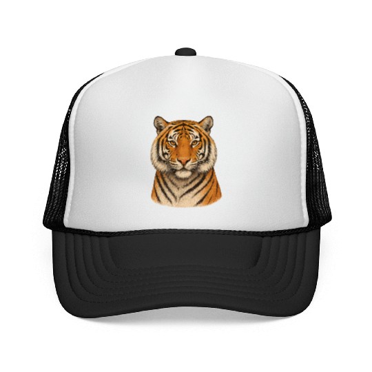 Realistic Tiger Head Trucker Caps Design