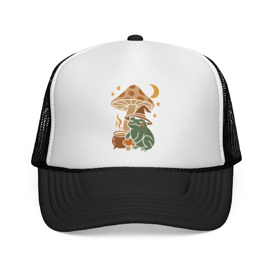 Witch Frog with Mushroom and Night Sky Trucker Caps