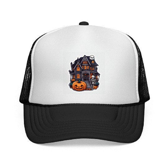 Haunted House Halloween Design Trucker Caps