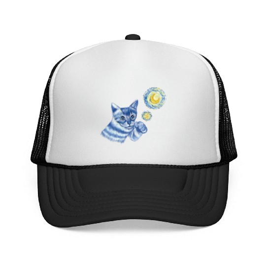 Blue Starry Night British Shorthair Cat Graphic Trucker Caps